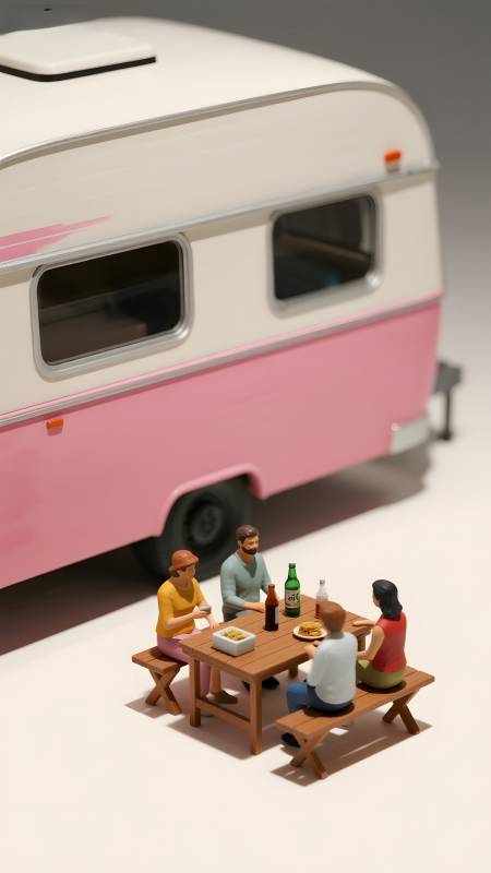房车旁的野餐时光图片
