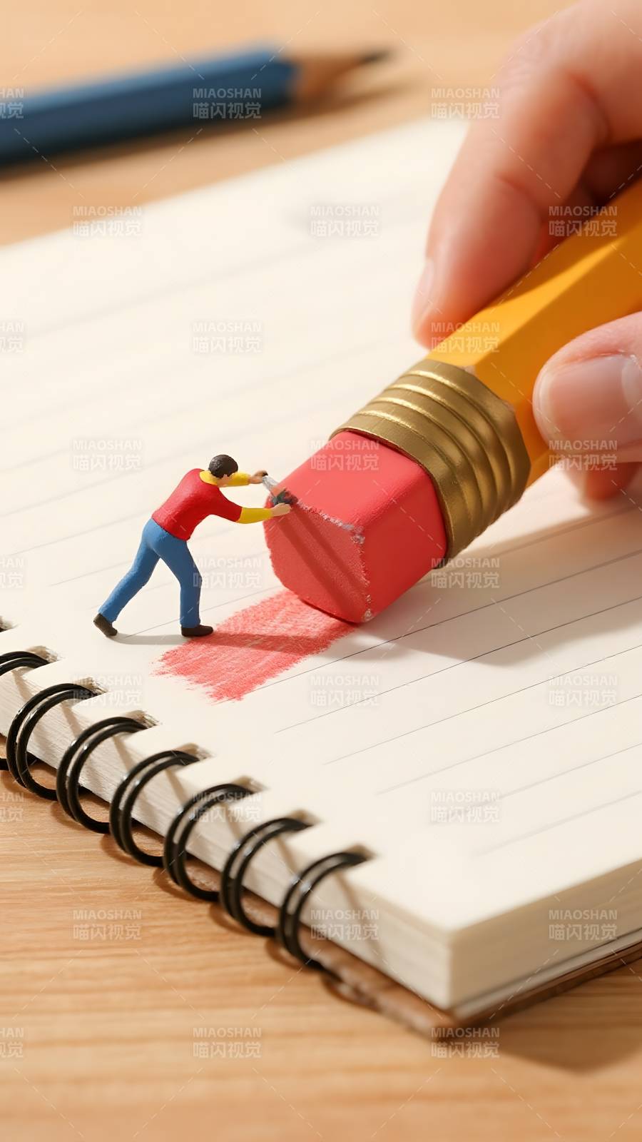 小人擦铅笔图片