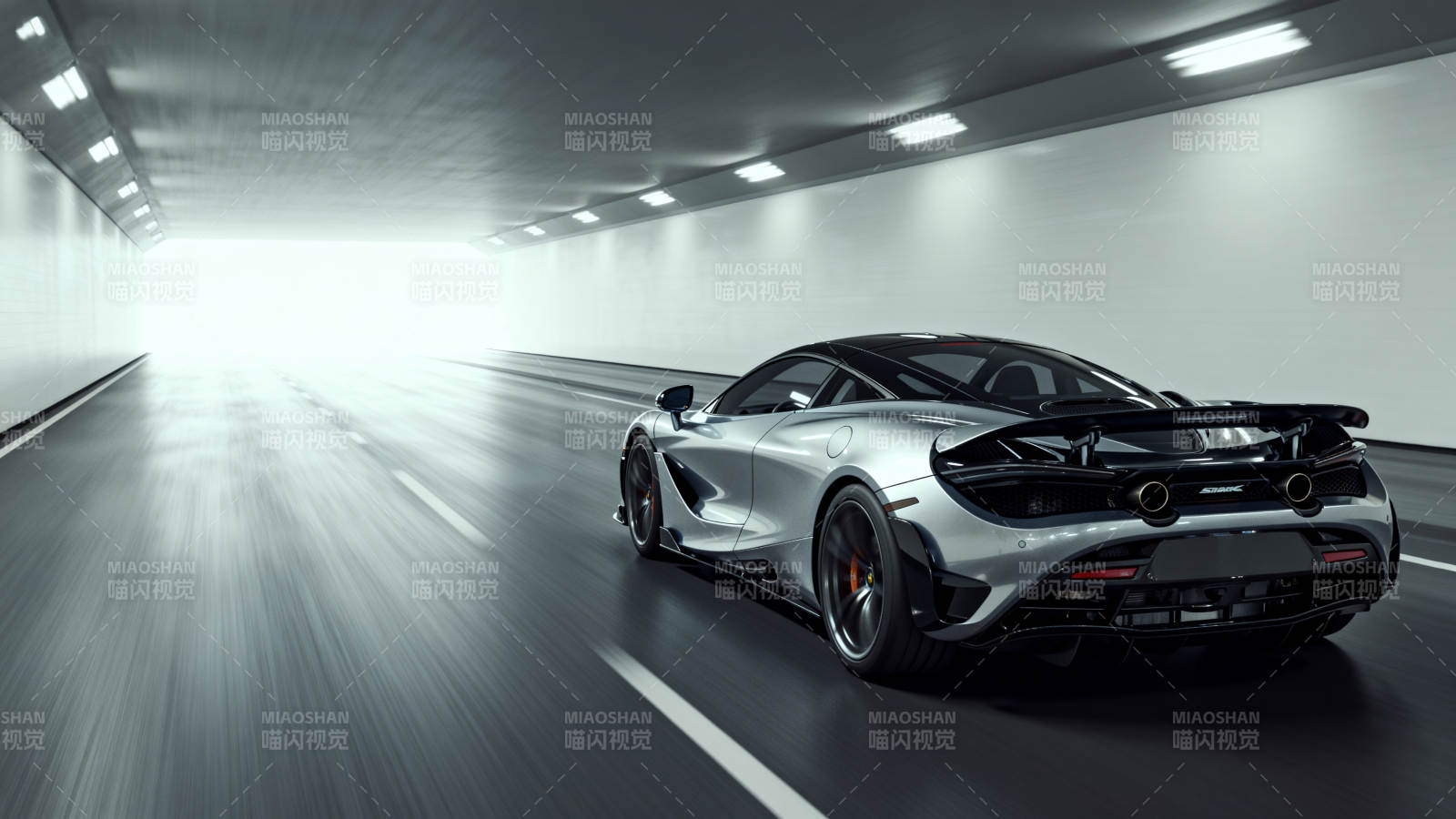 银色超跑疾驰隧道图片