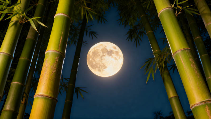 竹林望月图片