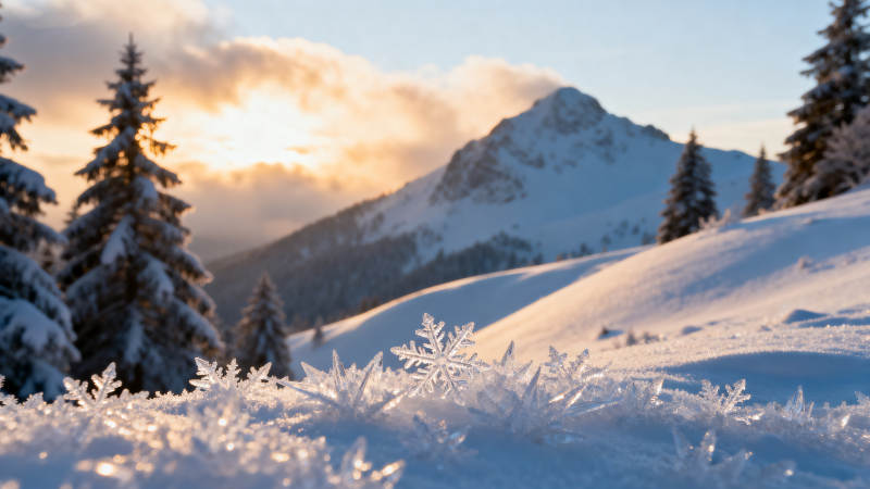 雪落山巅 晨光初照图片