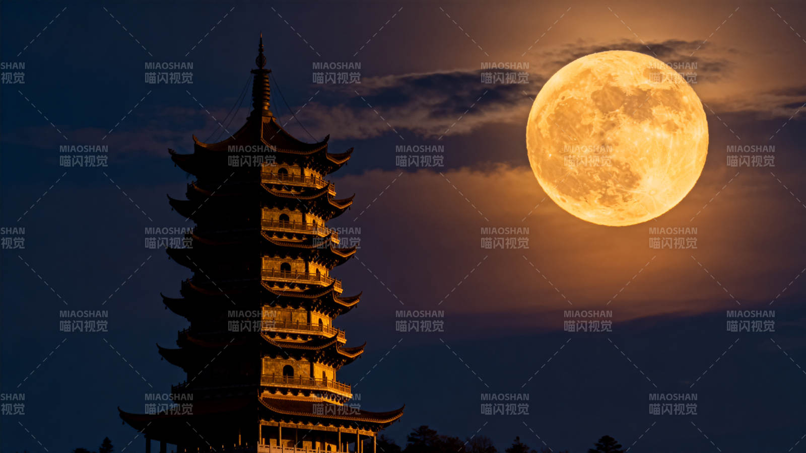 塔影映月夜图片