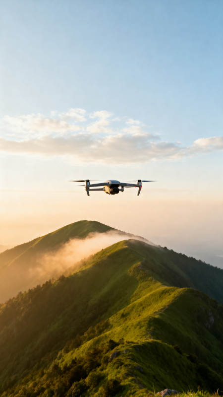 无人机翱翔山巅图片