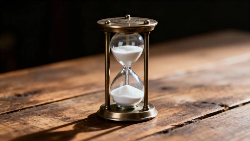 沙漏静置木桌图片