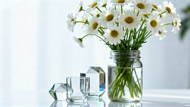 雏菊与水晶的静谧图片