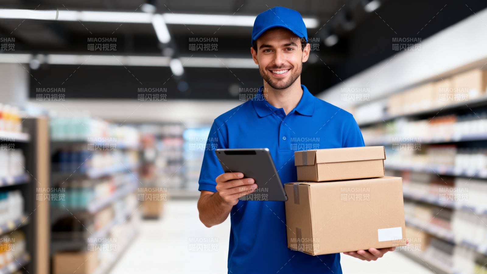 快递员微笑送包裹图片