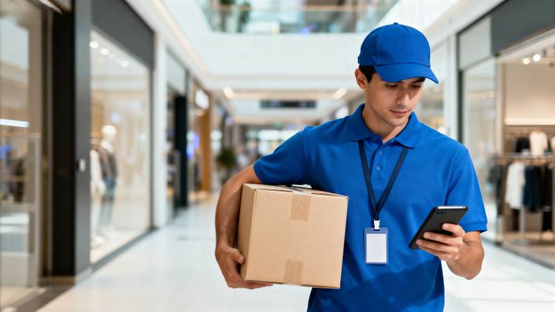 快递员商场送件图片