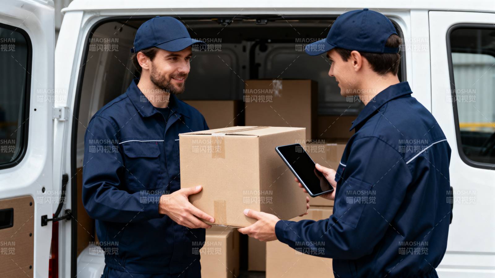 快递员交接包裹图片