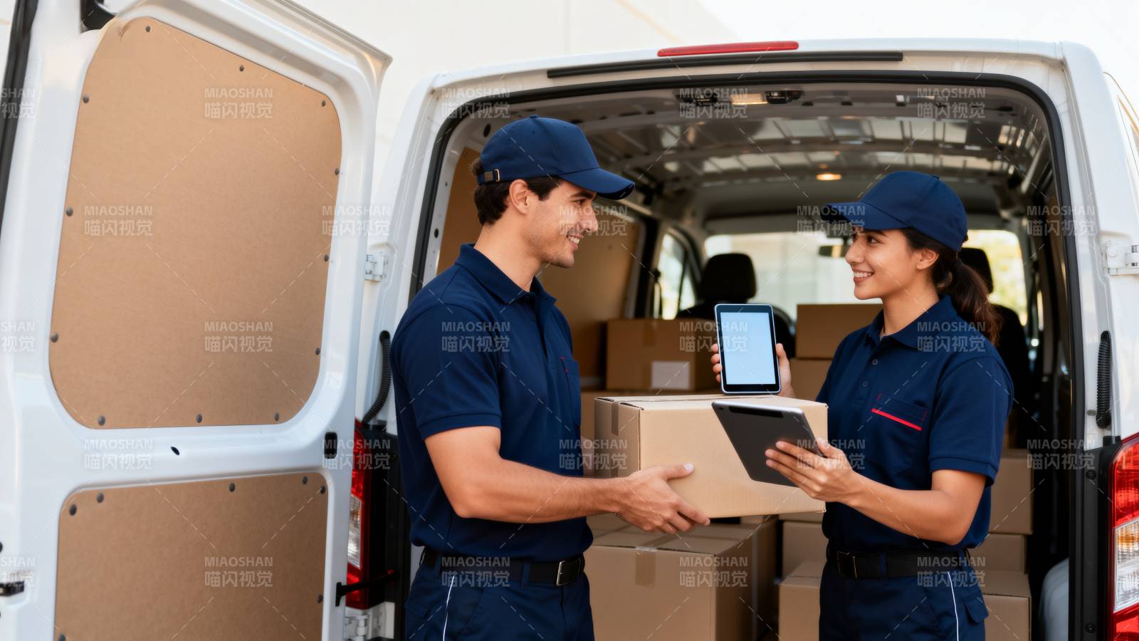 快递员交接包裹图片