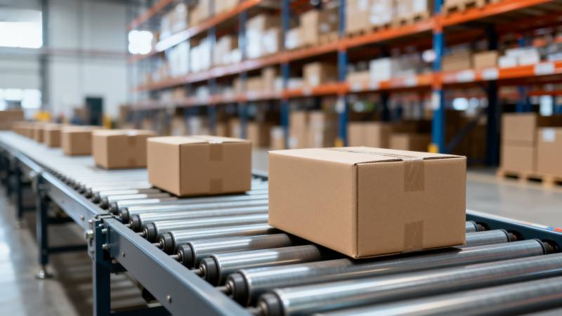 仓库传送带上的包裹图片
