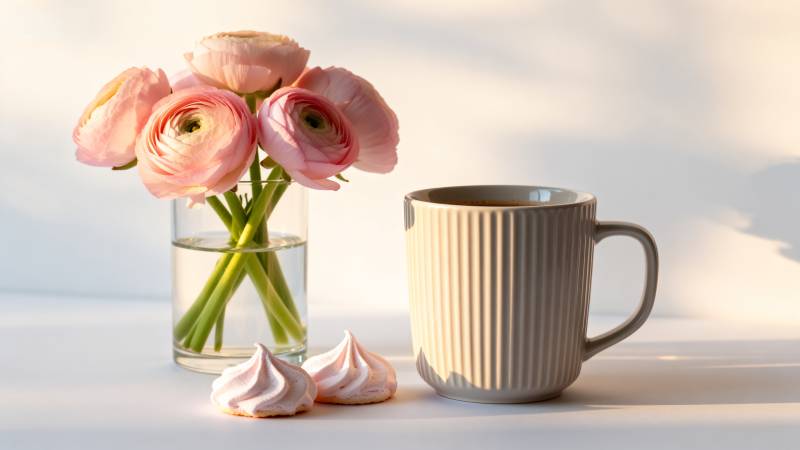 花与咖啡的静谧时光图片