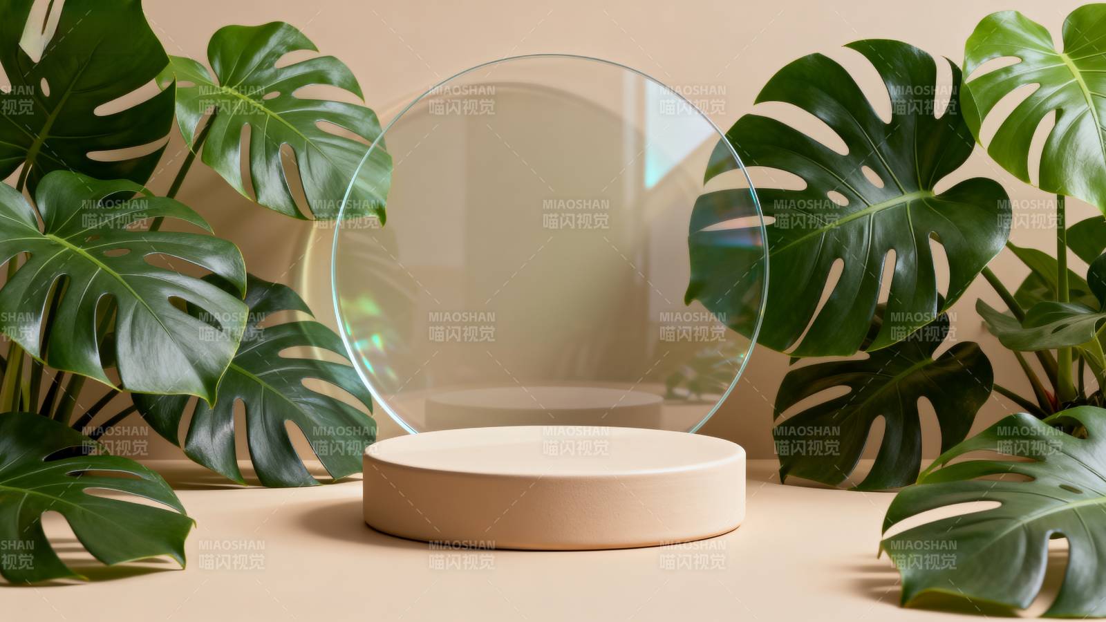 绿植环绕的展示台图片