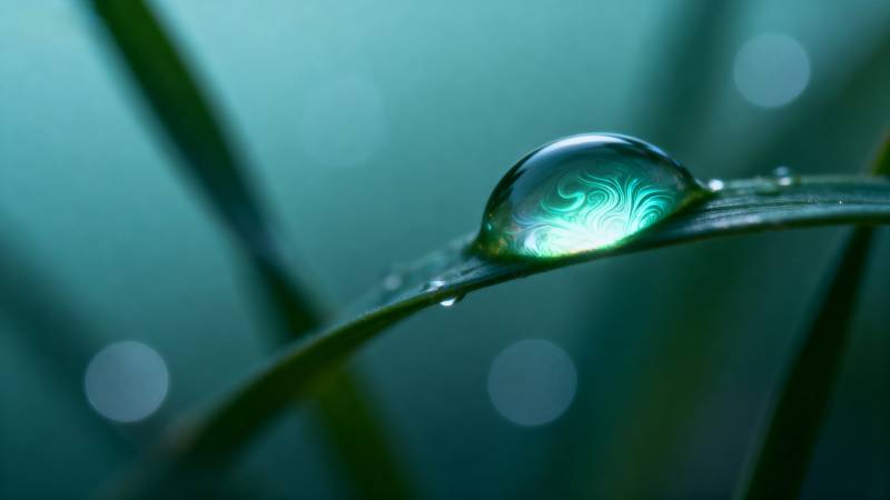 露珠映绿叶图片