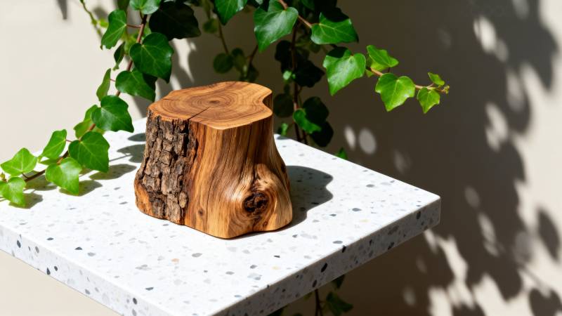 木桩静置于石台图片