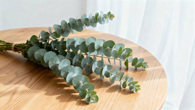 尤加利叶静置木桌图片