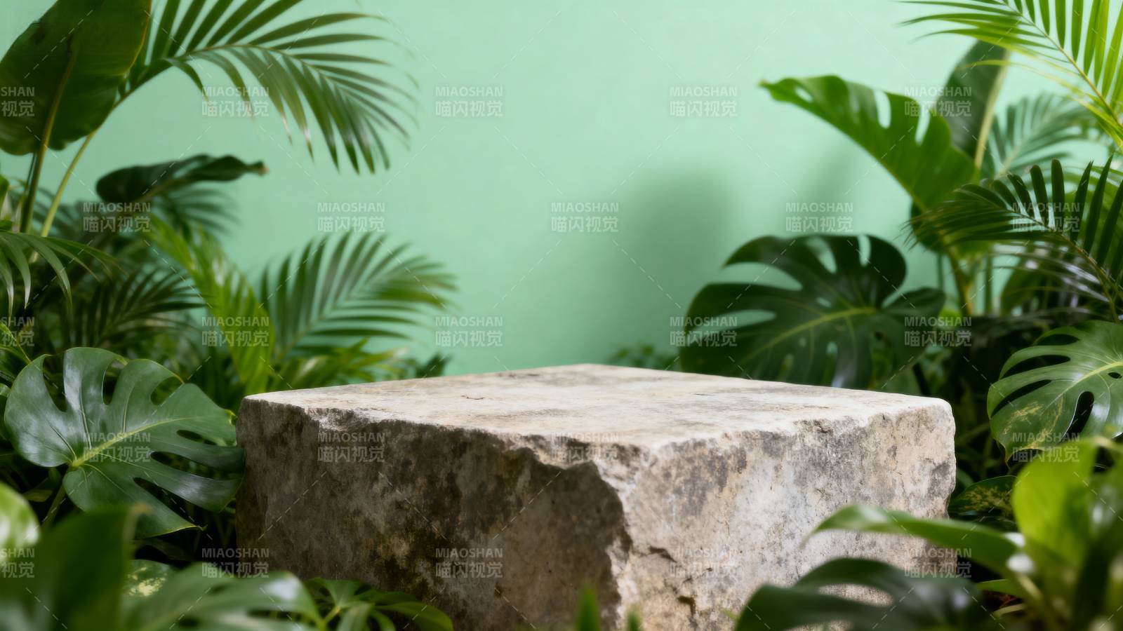 绿植环绕的石台图片