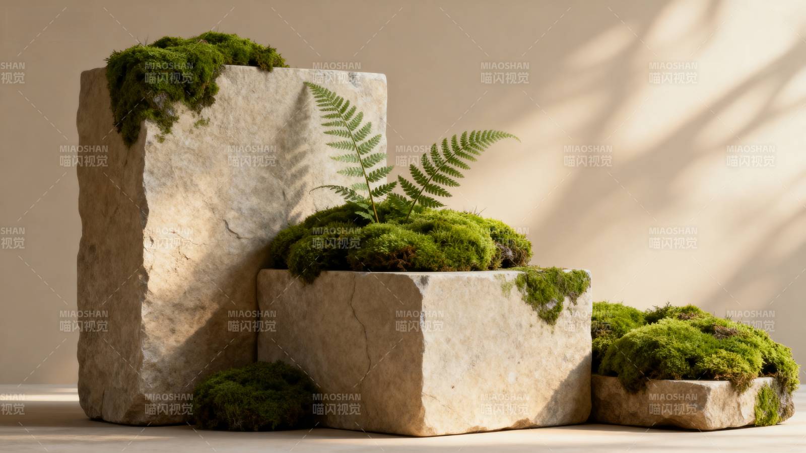 石上青苔绿意盎然图片