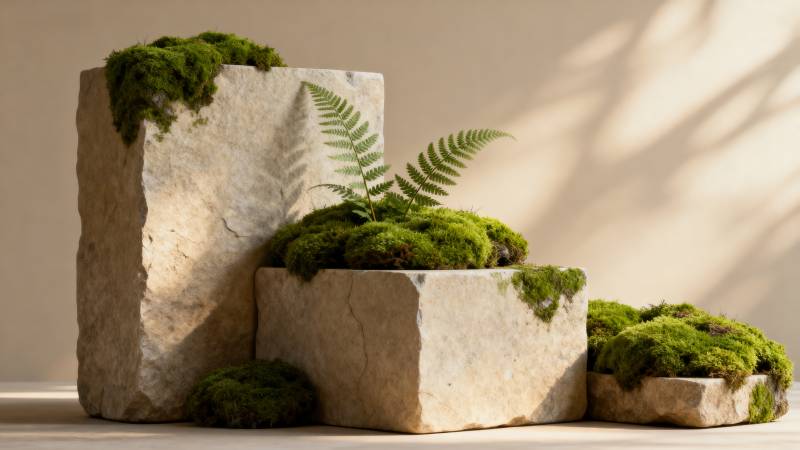 石上青苔绿意盎然图片