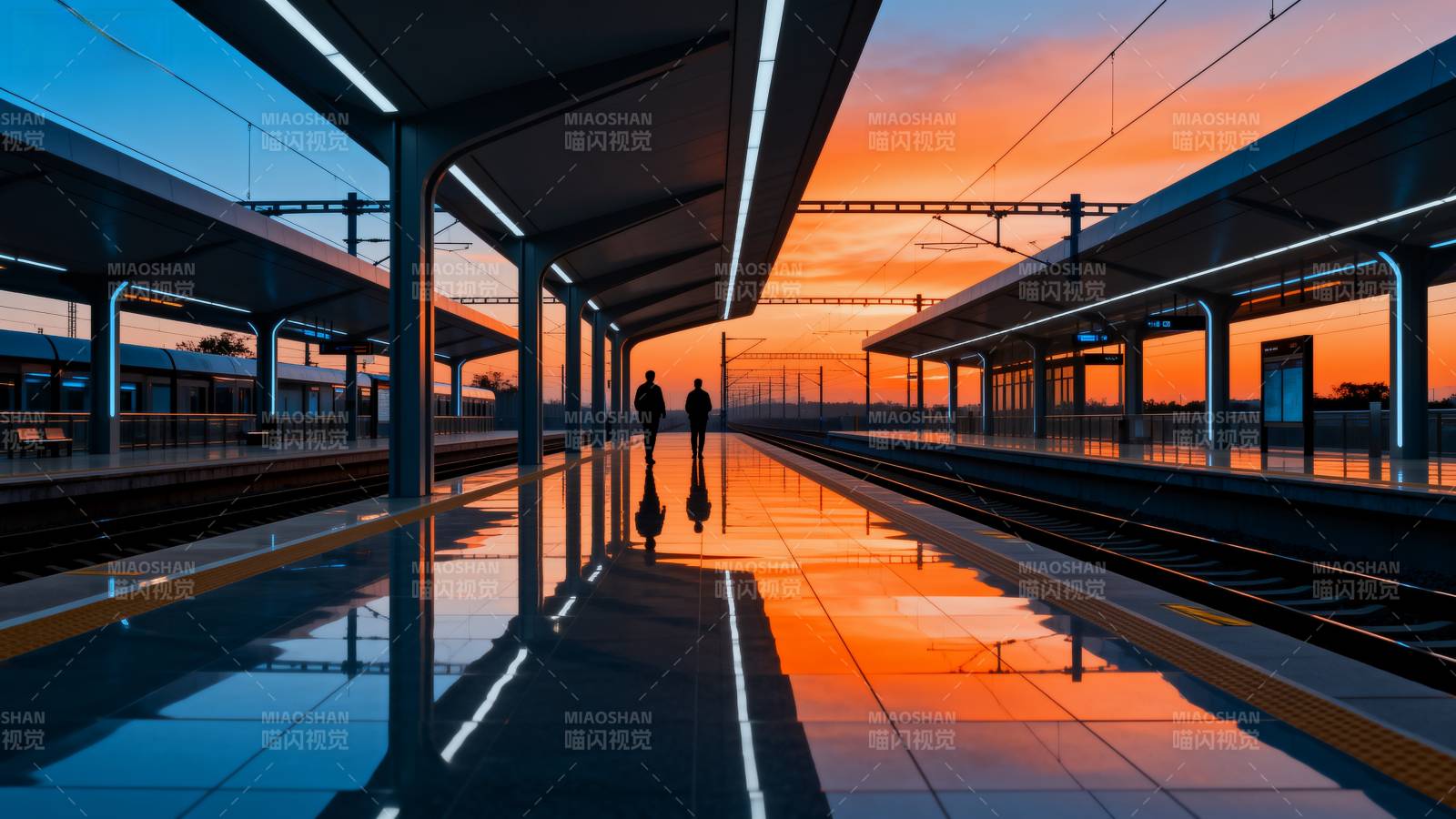 站台暮色行影图片