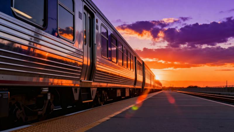 夕阳下的列车图片