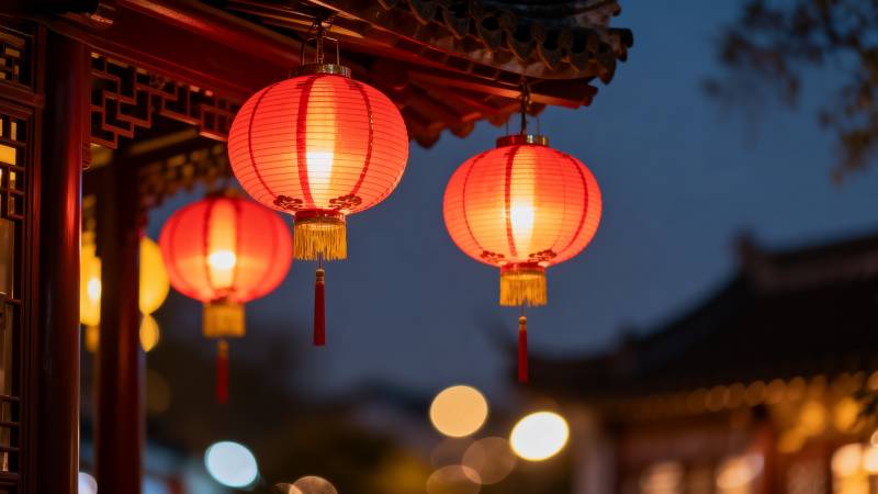 红灯笼夜景图片