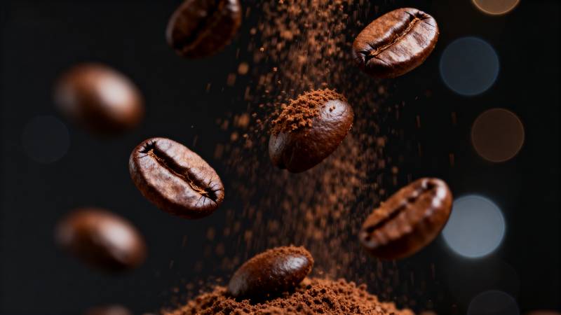 咖啡豆飞舞瞬间图片