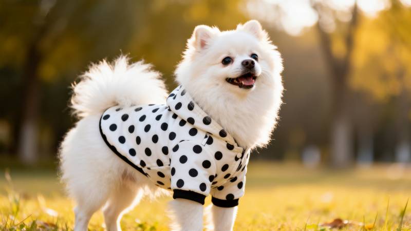 萌犬穿波点衣图片