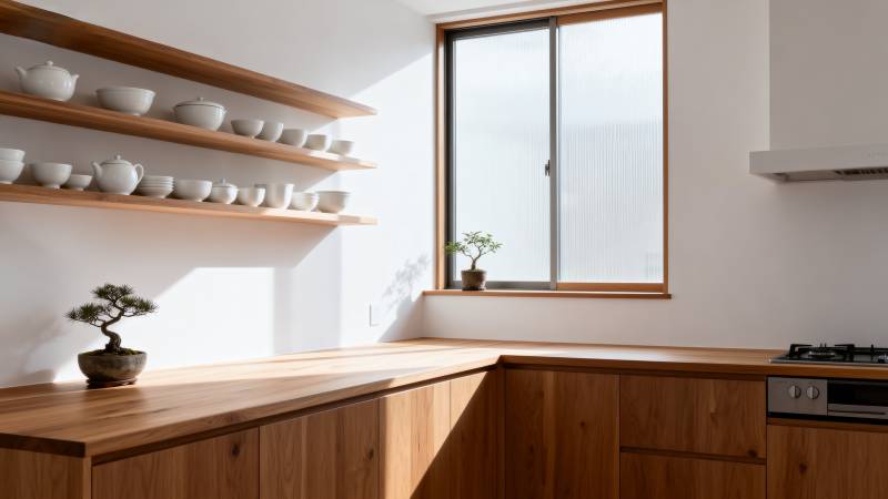 简约木质厨房一角图片