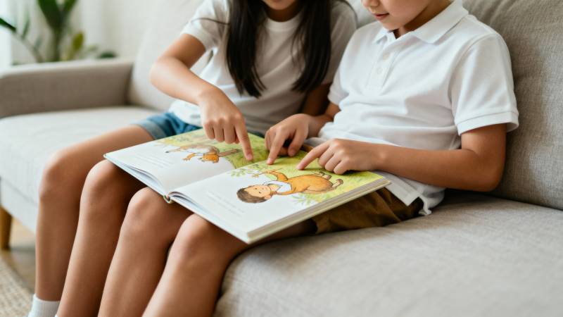 姐弟共读绘本图片