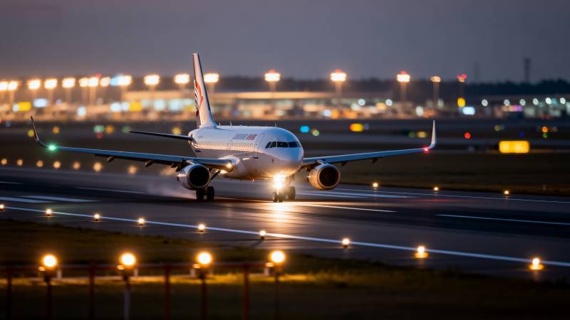 夜航飞机起飞瞬间图片