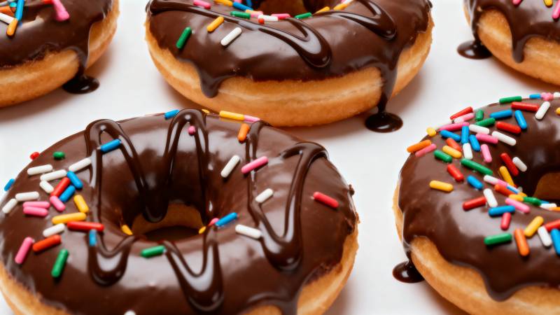 巧克力洒满彩糖的甜甜圈图片