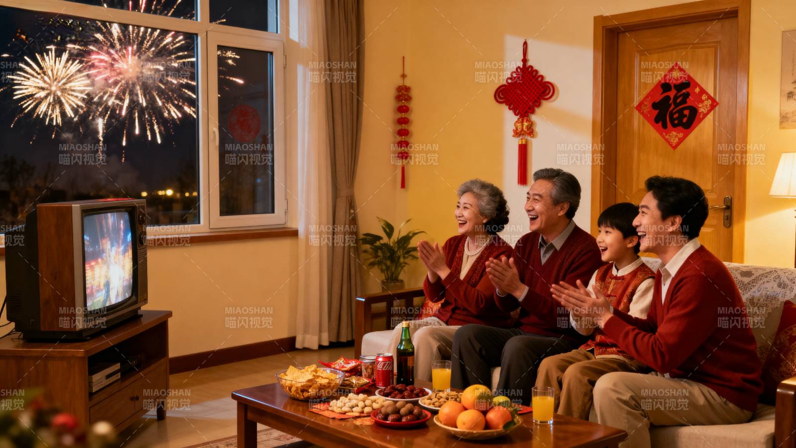 全家欢庆春节夜图片