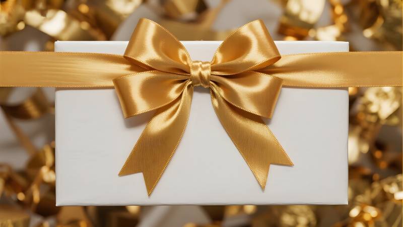 金色丝带礼盒图片