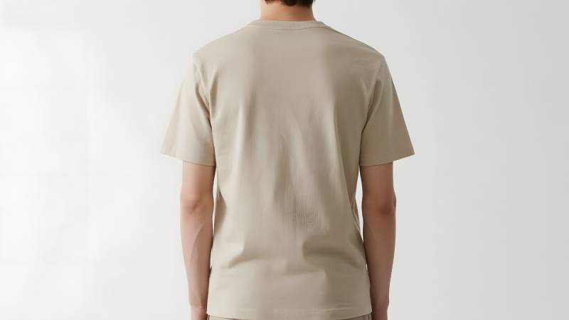 简约米色T恤背面图片