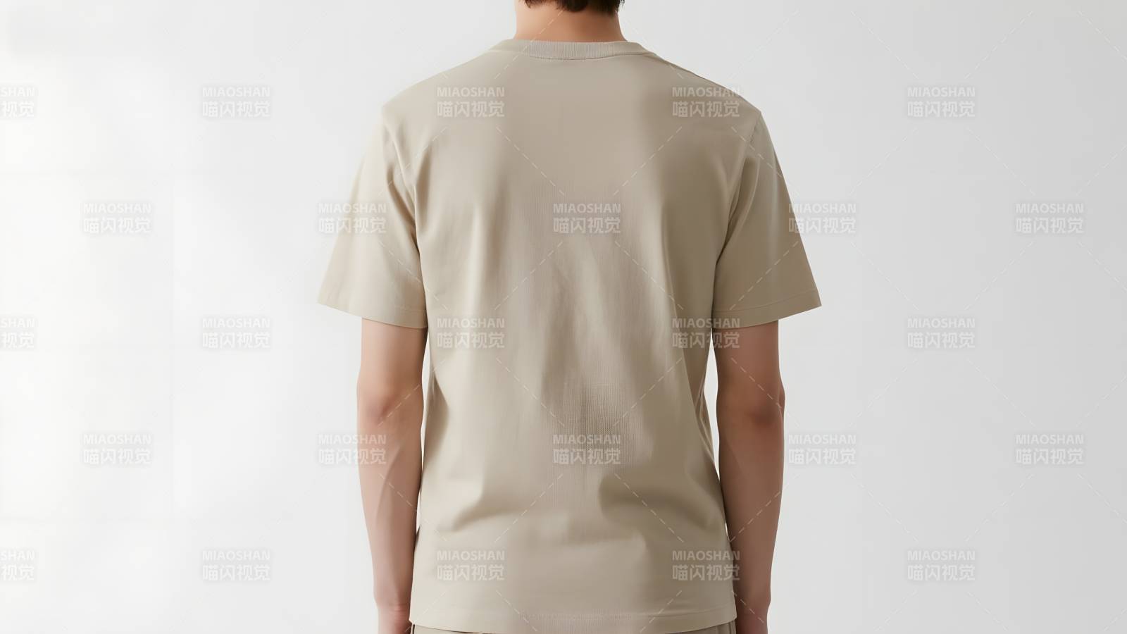 简约米色T恤背面图片