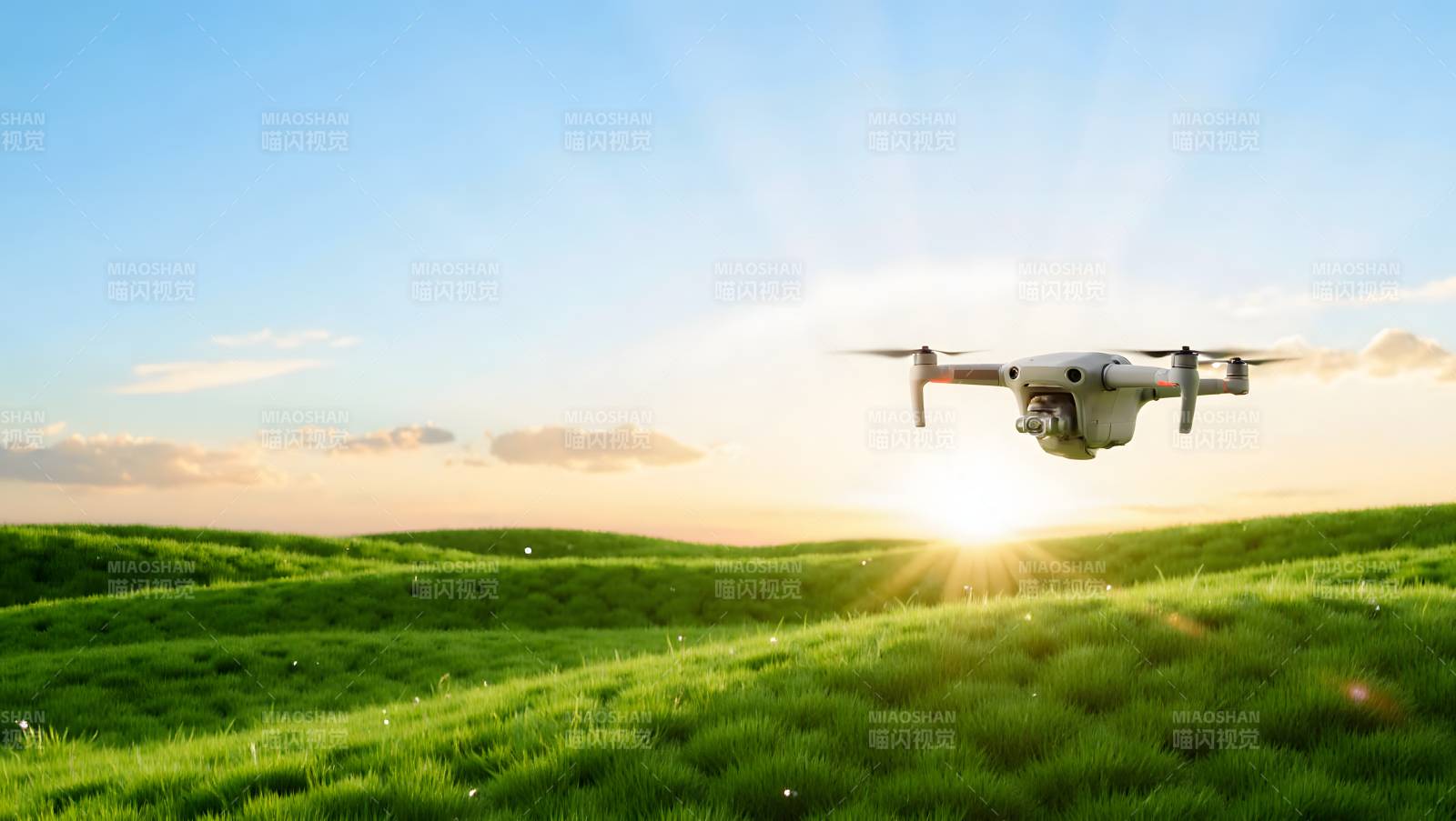 无人机翱翔绿野图片