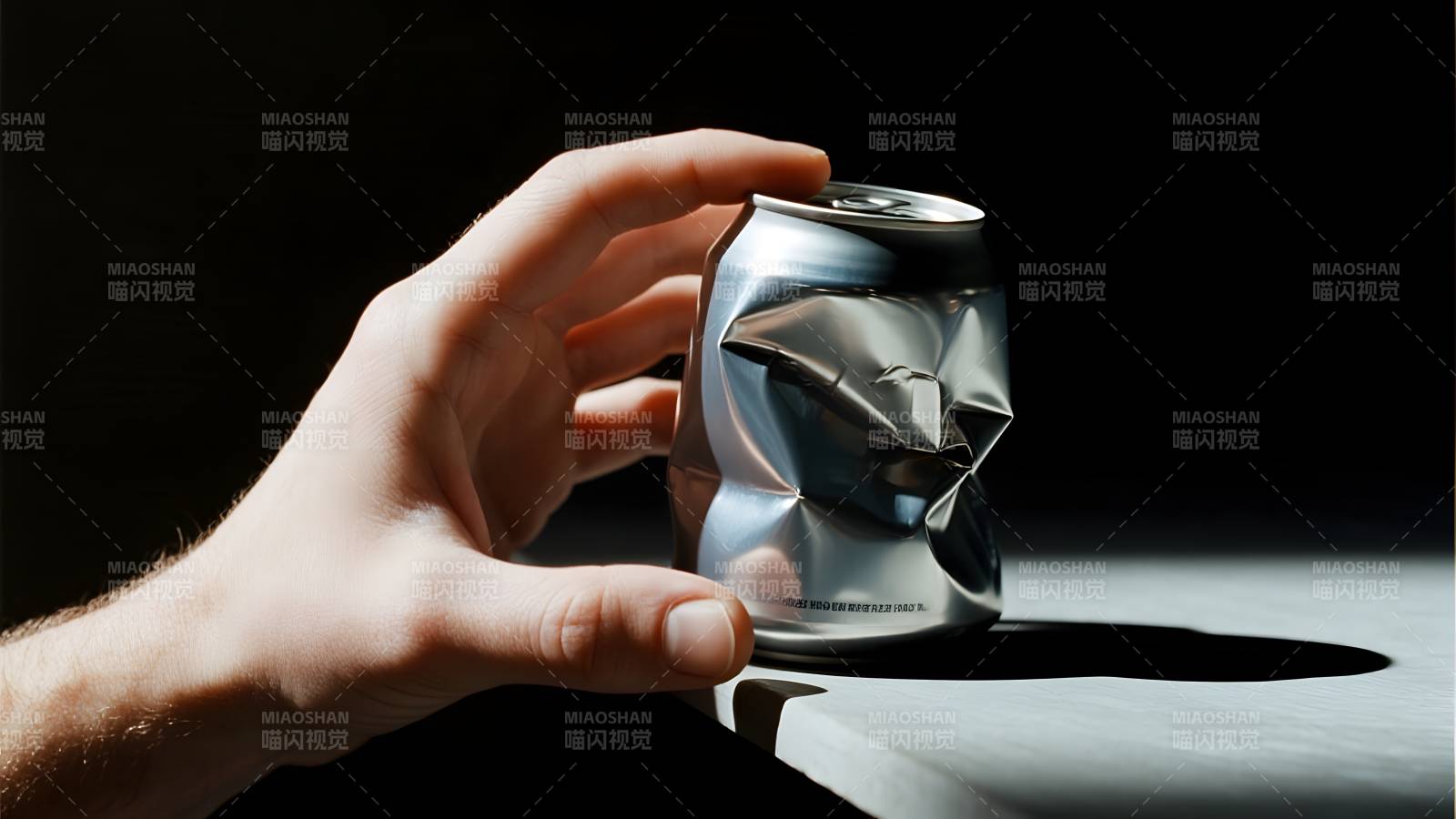 手握压扁的易拉罐图片