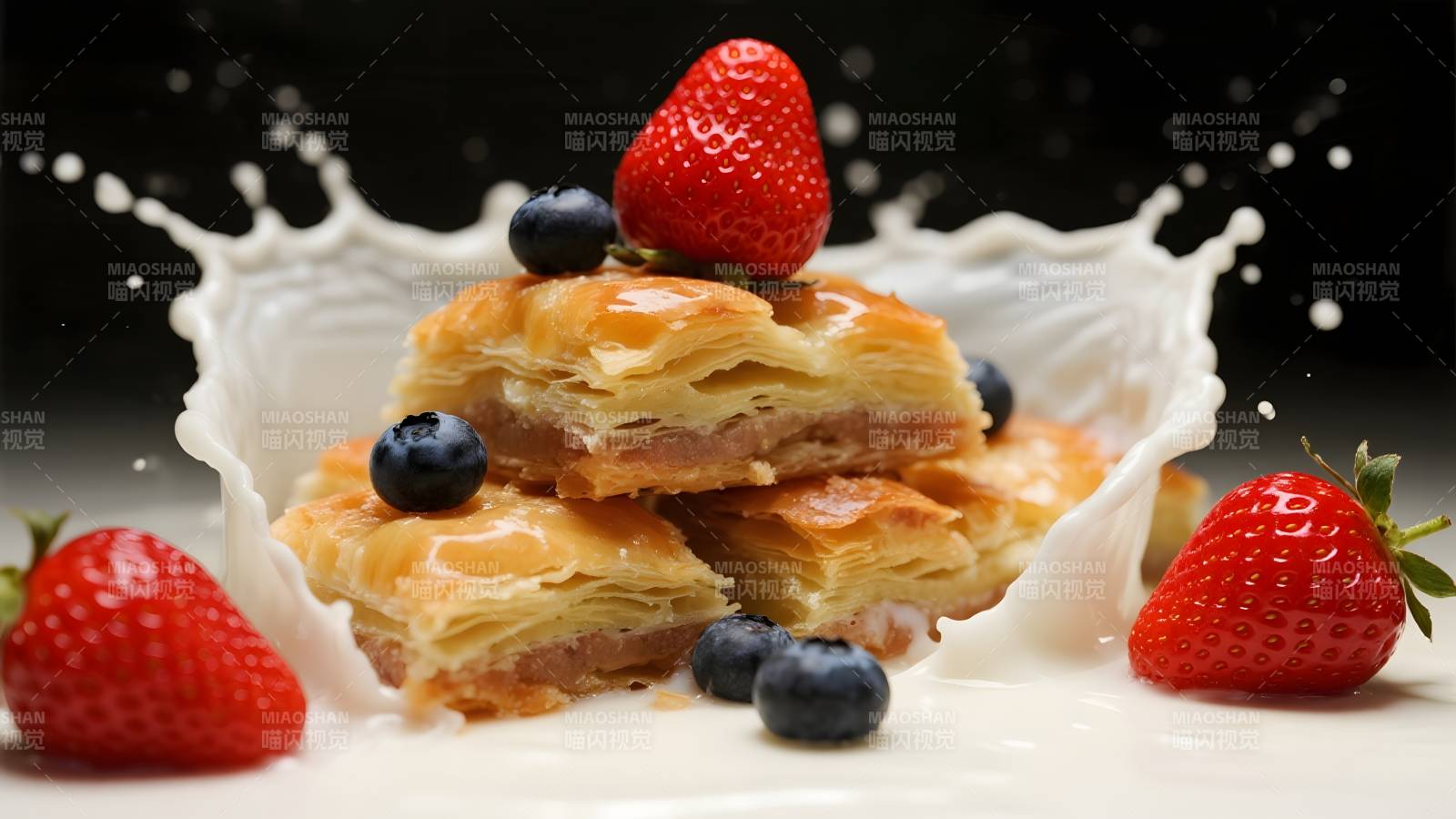 草莓蓝莓千层酥图片