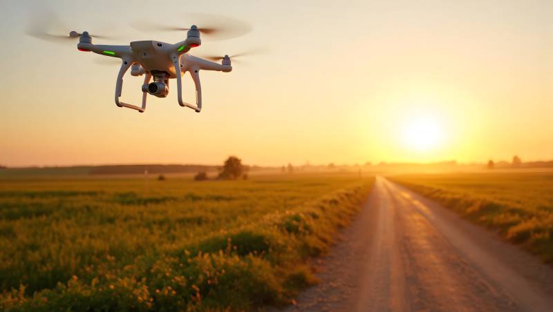 无人机航拍田野日落图片