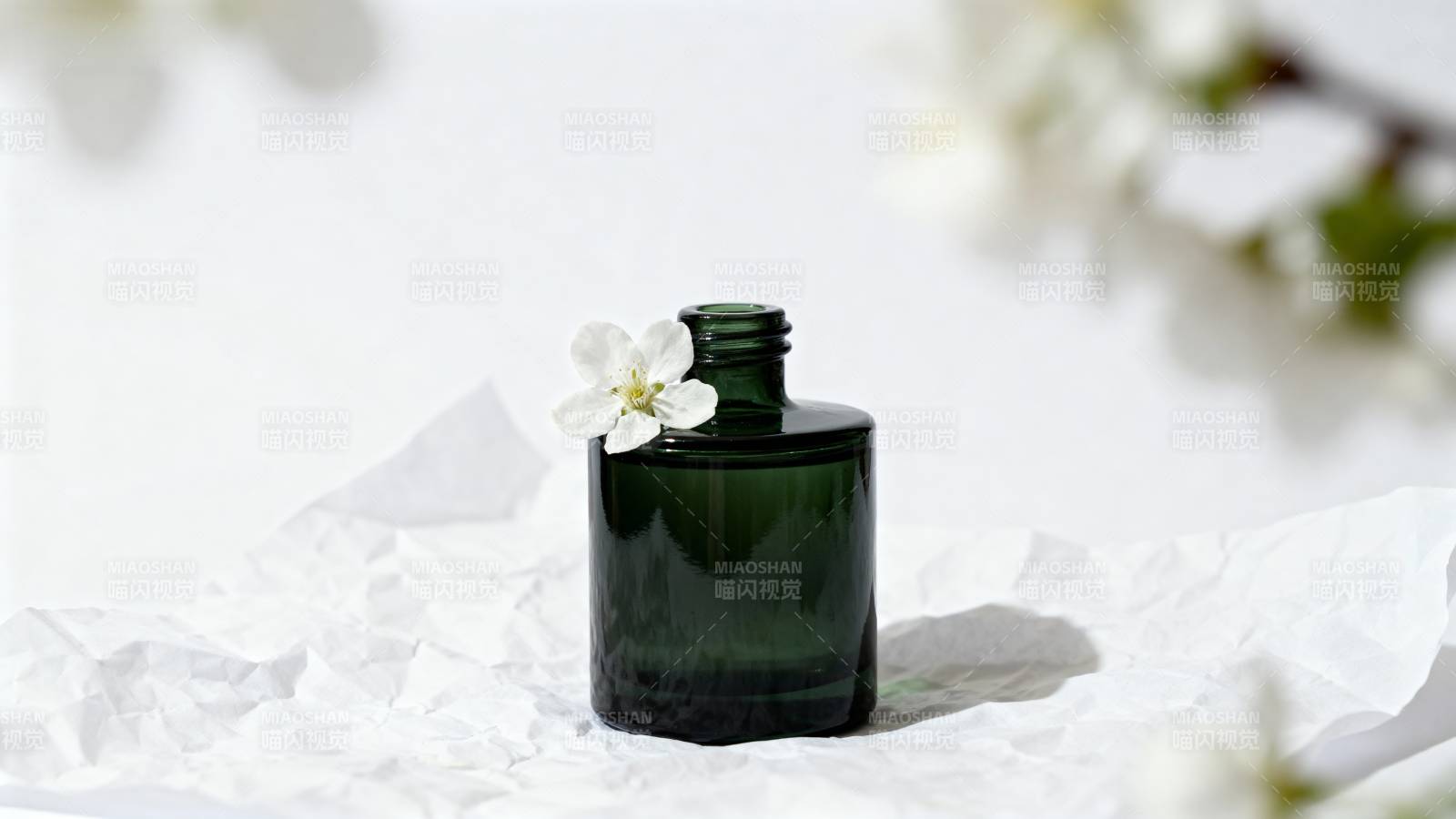 绿瓶白花静谧美图片