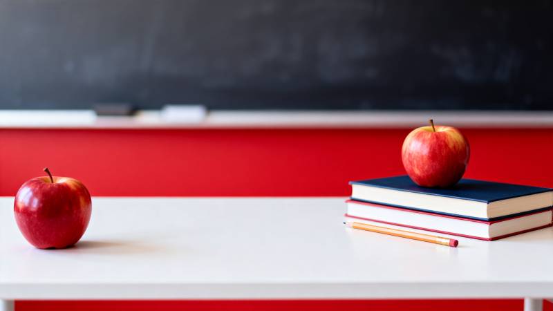 教室里的苹果与书本图片