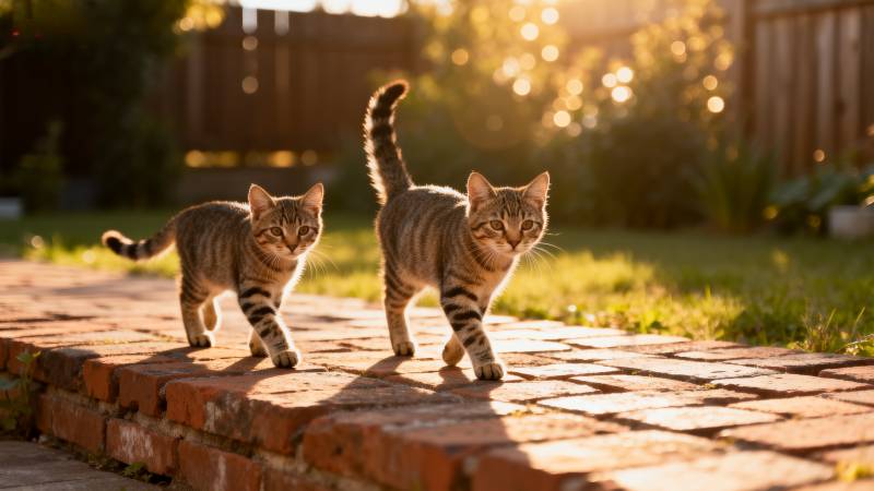 两只小猫在砖路上图片