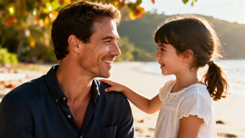 父女海滩温馨时刻图片