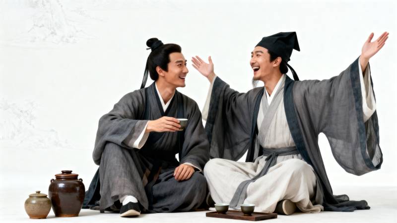 古装男子对坐欢笑图片