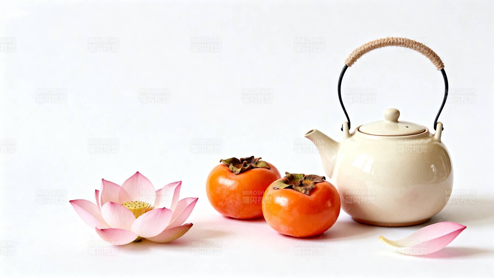 茶壶与柿子静物图片