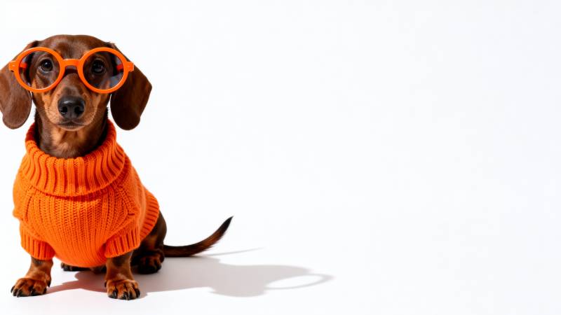 橙色毛衣狗狗戴眼镜图片