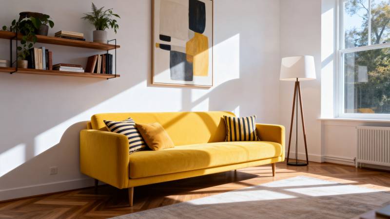 明亮客厅黄沙发图片