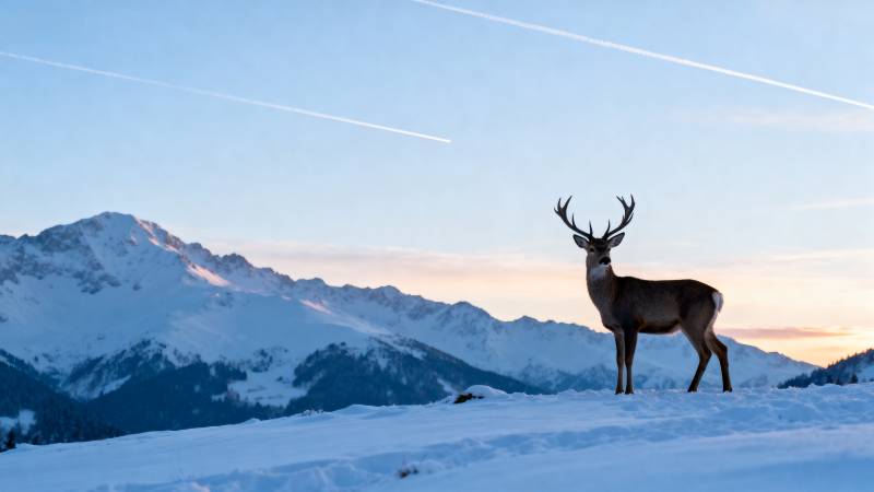 雪原上的鹿图片