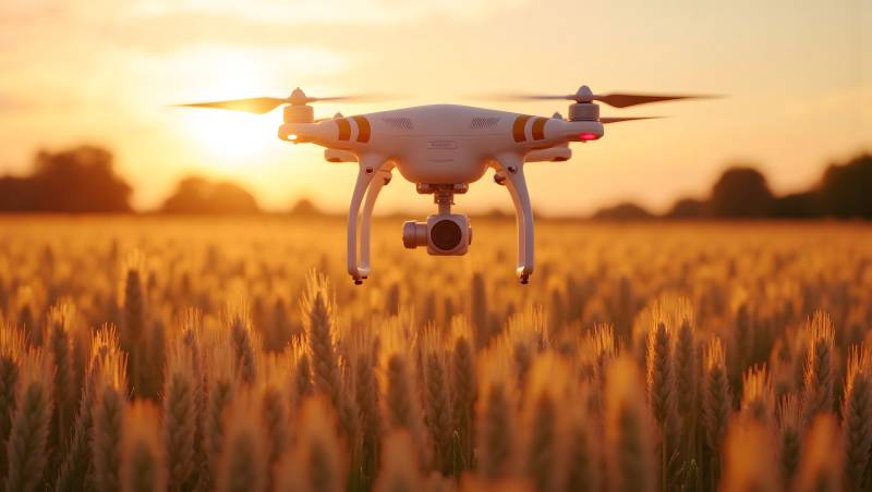 无人机飞越麦田图片