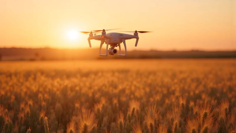 无人机飞越麦田图片